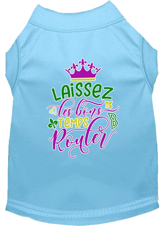 Laissez Les Bons Temps Rouler Screen Print Mardi Gras Dog Shirt Baby Blue Sm